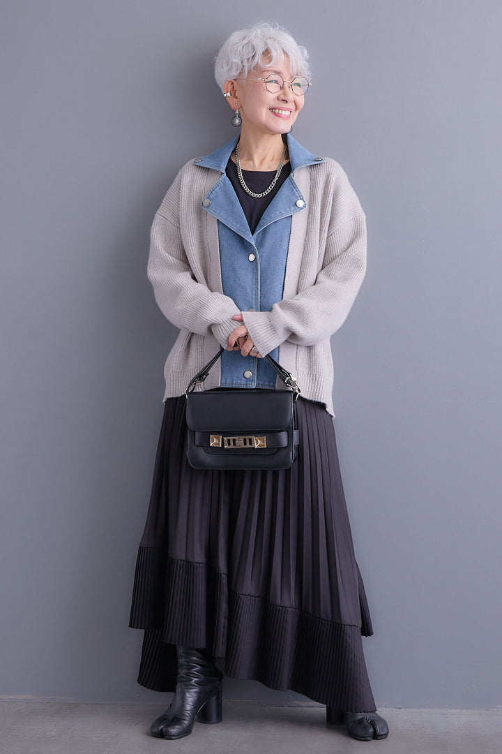 【予約】デニムライダースニットカーディガン