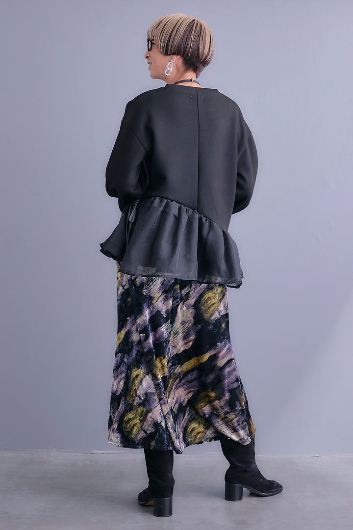 【SET】アシメペプラムオーガンジートップス+ベロアニュアンスアートスカート(2set)