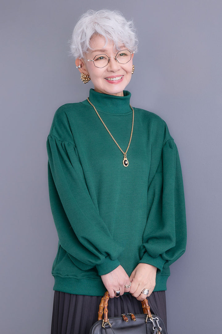 【SET】ボリュームスリーブモックネックプルオーバー+アシンメトリープリーツスカート(2set)