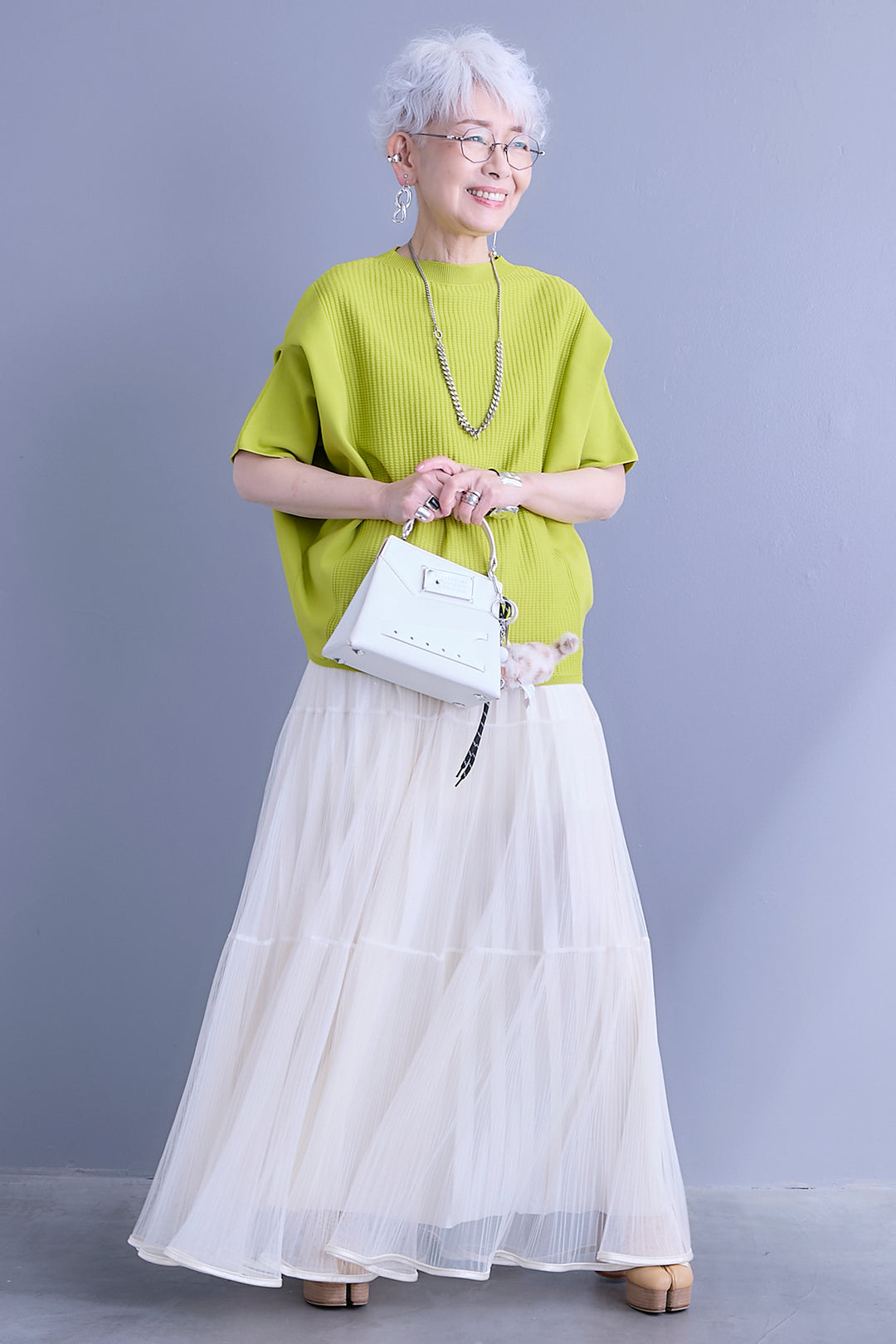 【SET】アップスリーブニットプルオーバー+2WAYラメサテンプリーツ×シアーティアードチュールスカート(2set)