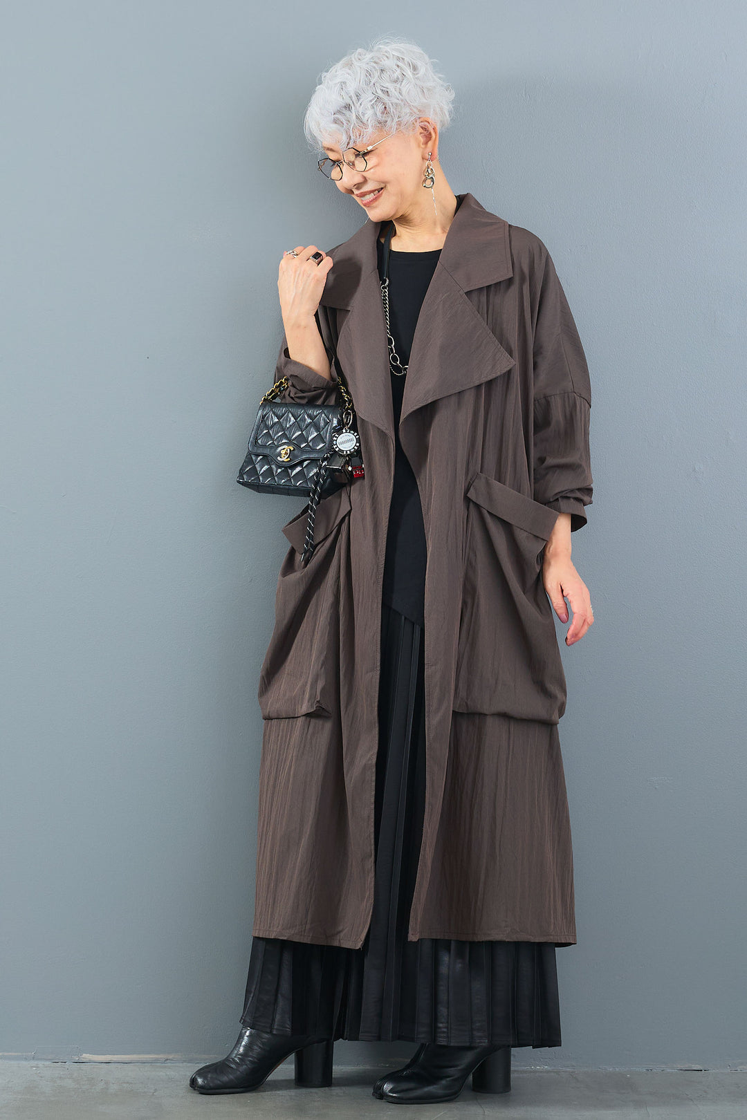 【SET】アシンメトリーロンT+ワッシャートレンチライクライトコート+レザーライクプリーツスカート(3set)