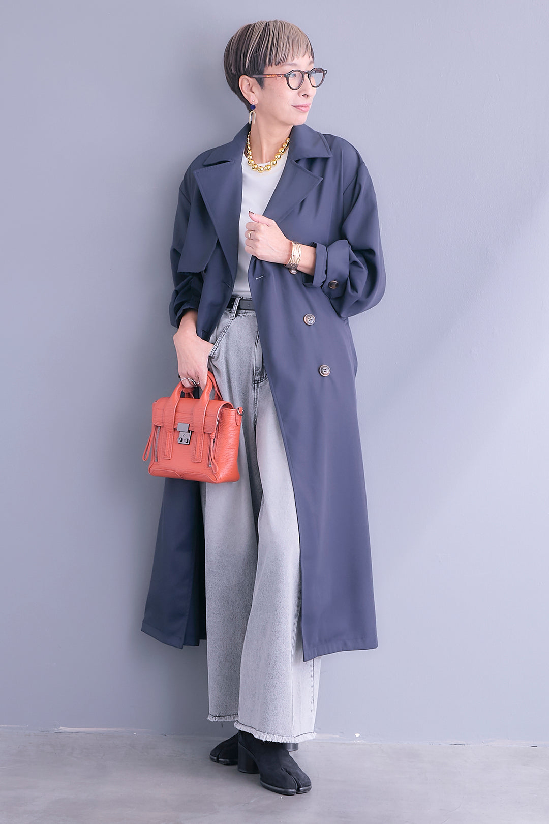 【SET】ロングトレンチコート+デニムコクーンワイドパンツ(2set)
