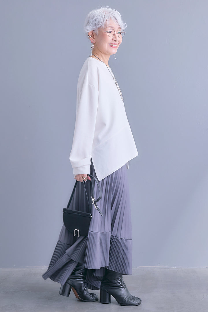 【SET】アシメリングZIPデザインプルオーバー+アシンメトリープリーツスカート(2set)