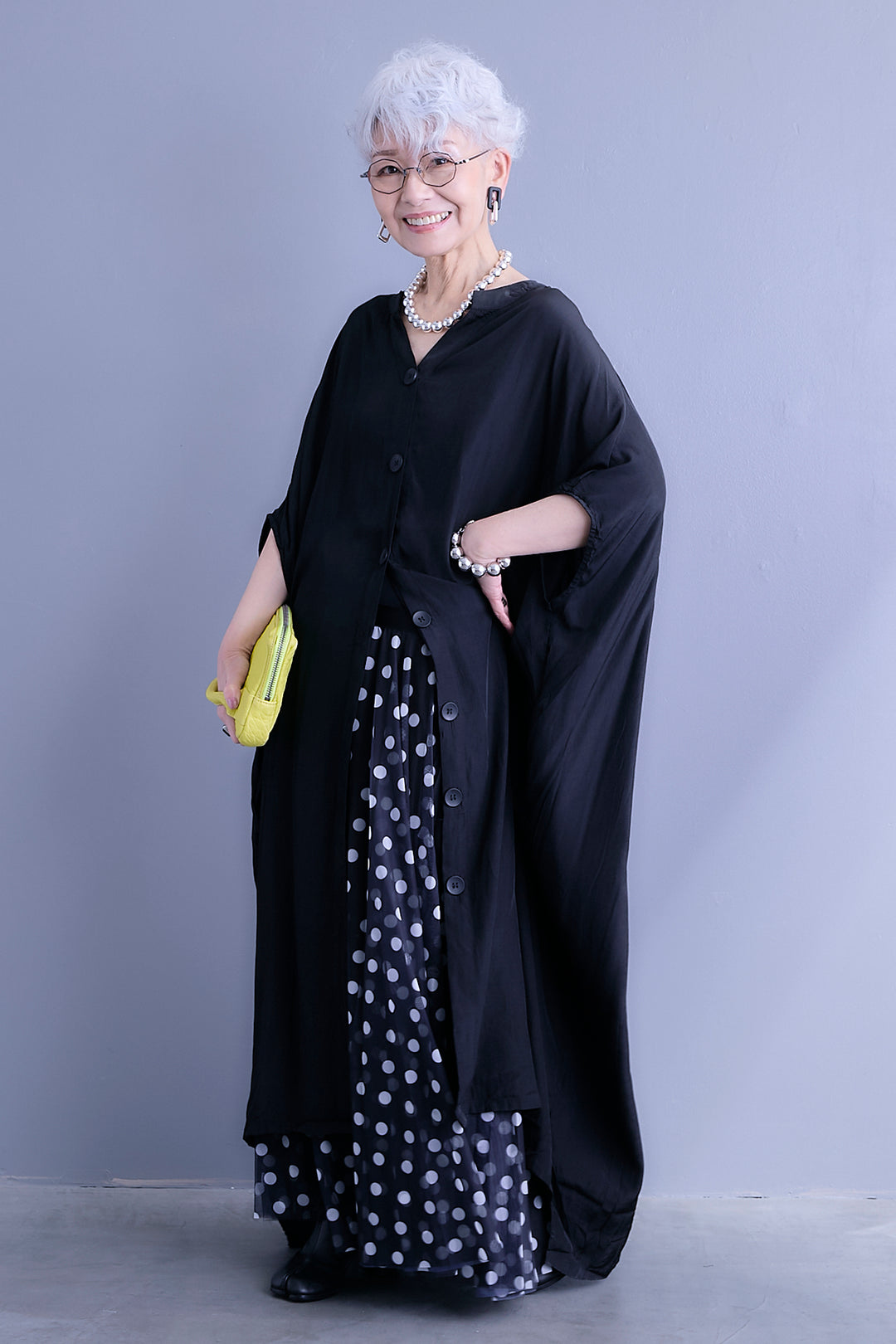 【SET】ドルマンルーズシャツワンピース+ドットチュールフレアスカート(2set)