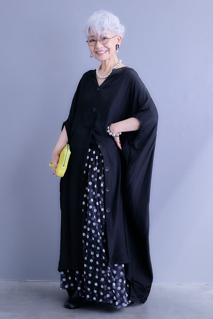 【SET】ドルマンルーズシャツワンピース+ドットチュールフレアスカート(2set)