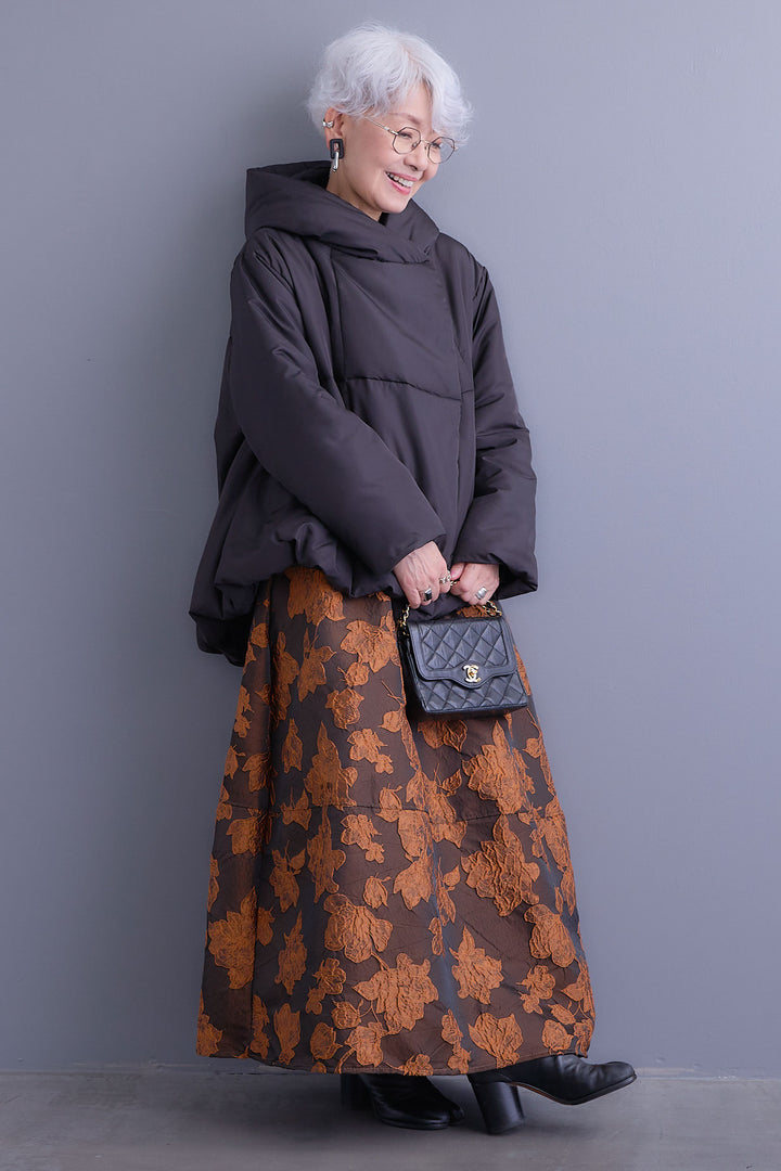 【SET】バルーンシルエットエアパフジャケット+ジャガードフラワースカート(2set)