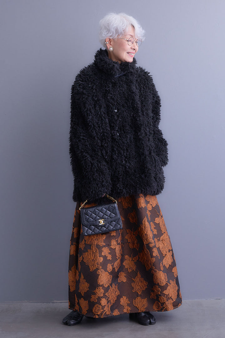 【SET】プードルボア2WAYカラーコート+ジャガードフラワースカート(2set)