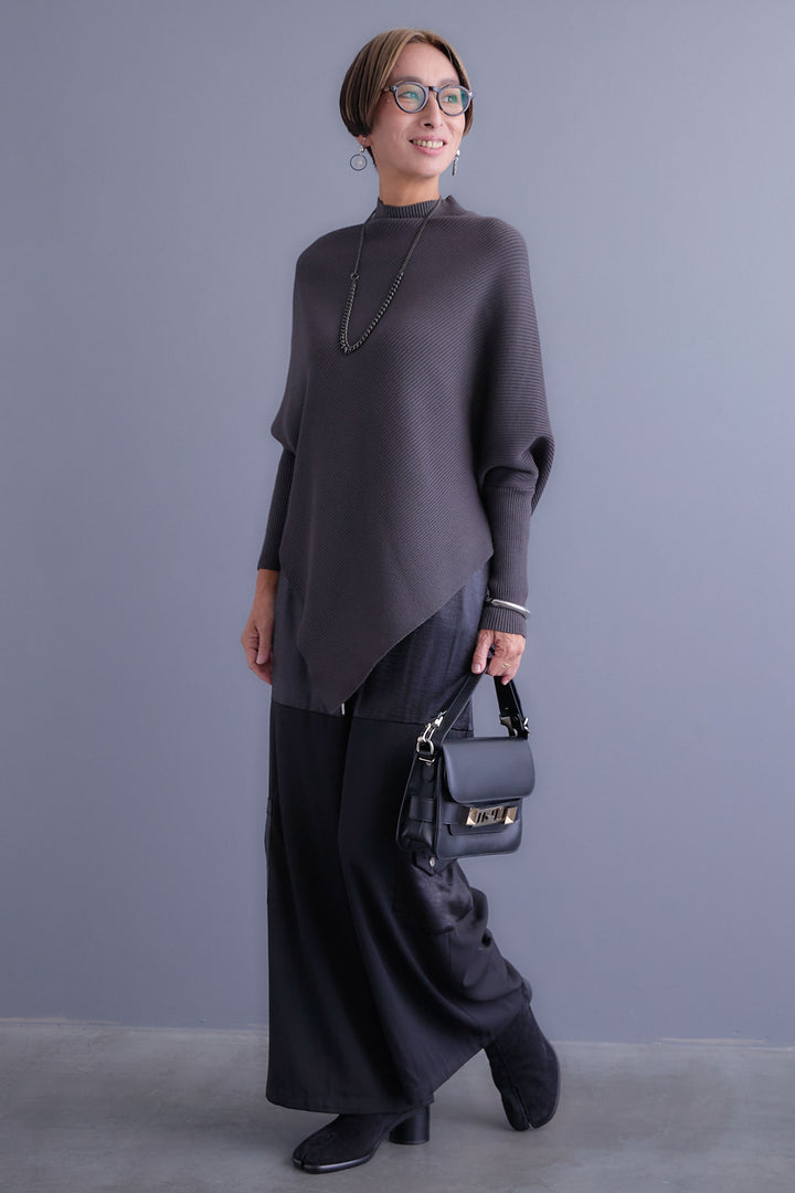 【SET】アシンメトリーオーバーニット+パテントデザインワイドパンツ(2set)