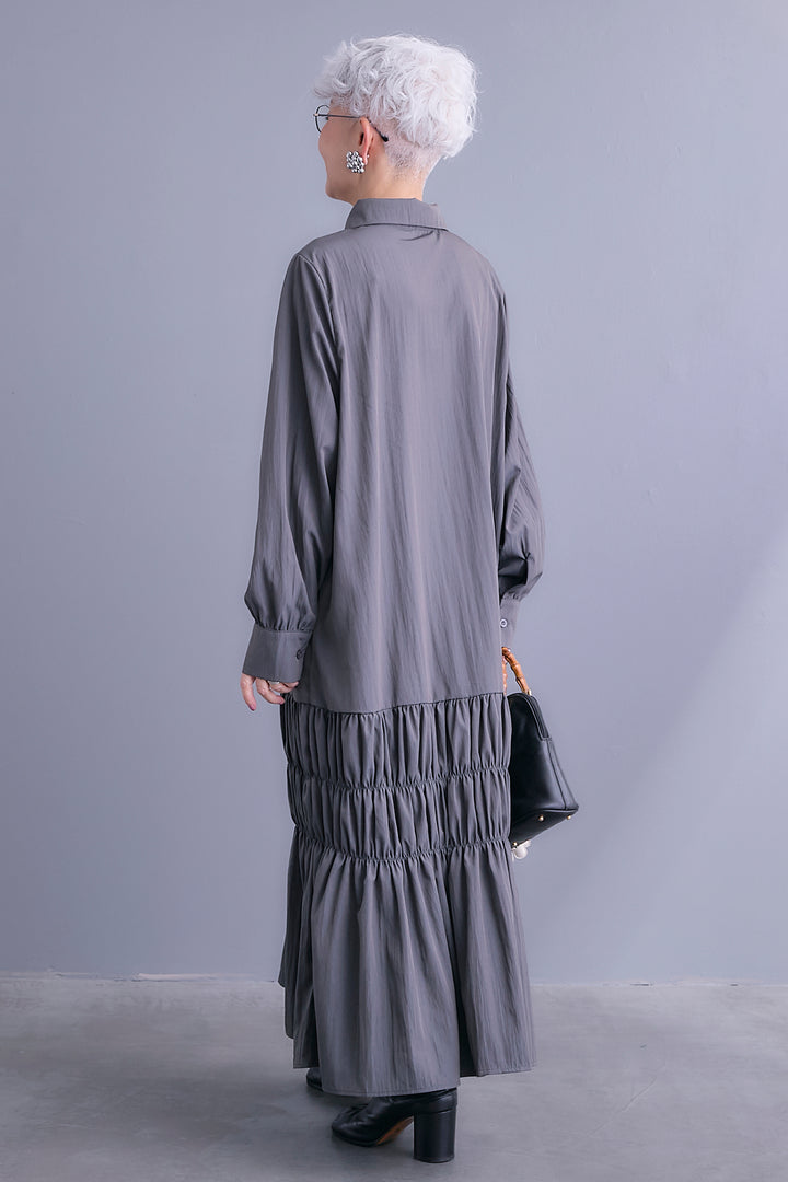 【予約】コードキーネックシャーリングデザインワンピース