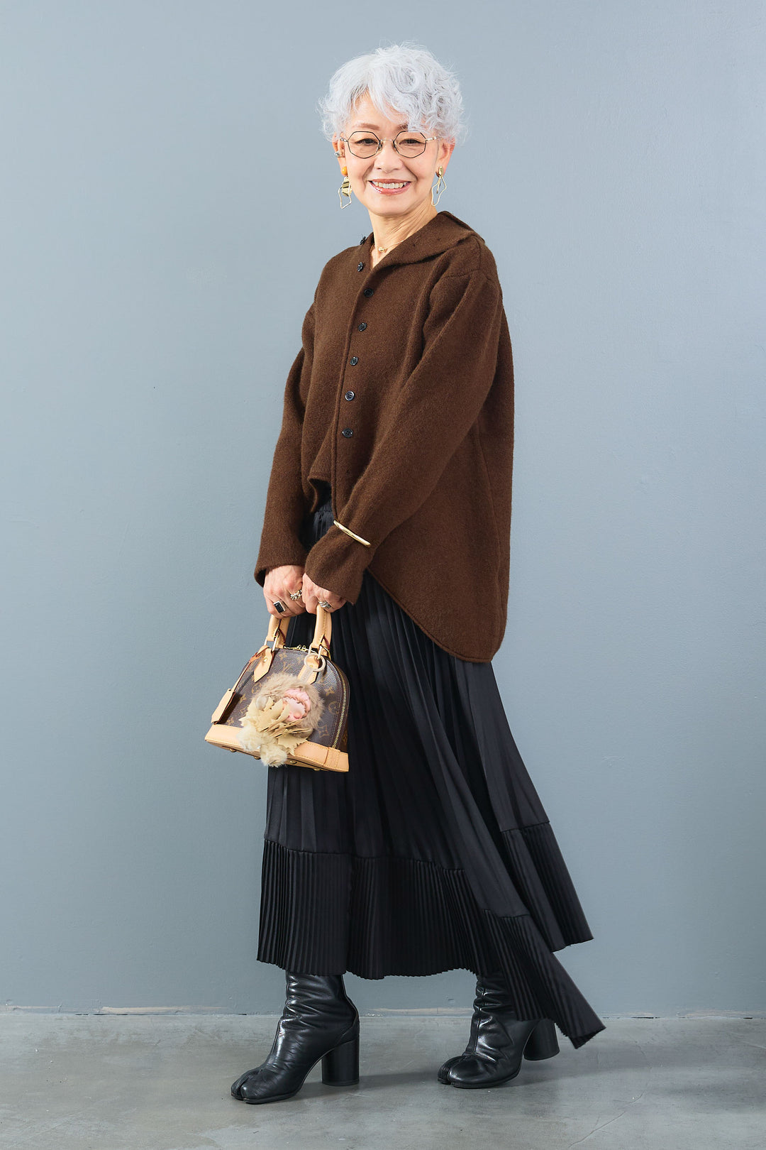 【SET】アシメハイネックボタンニット+アシンメトリープリーツスカート(2set)