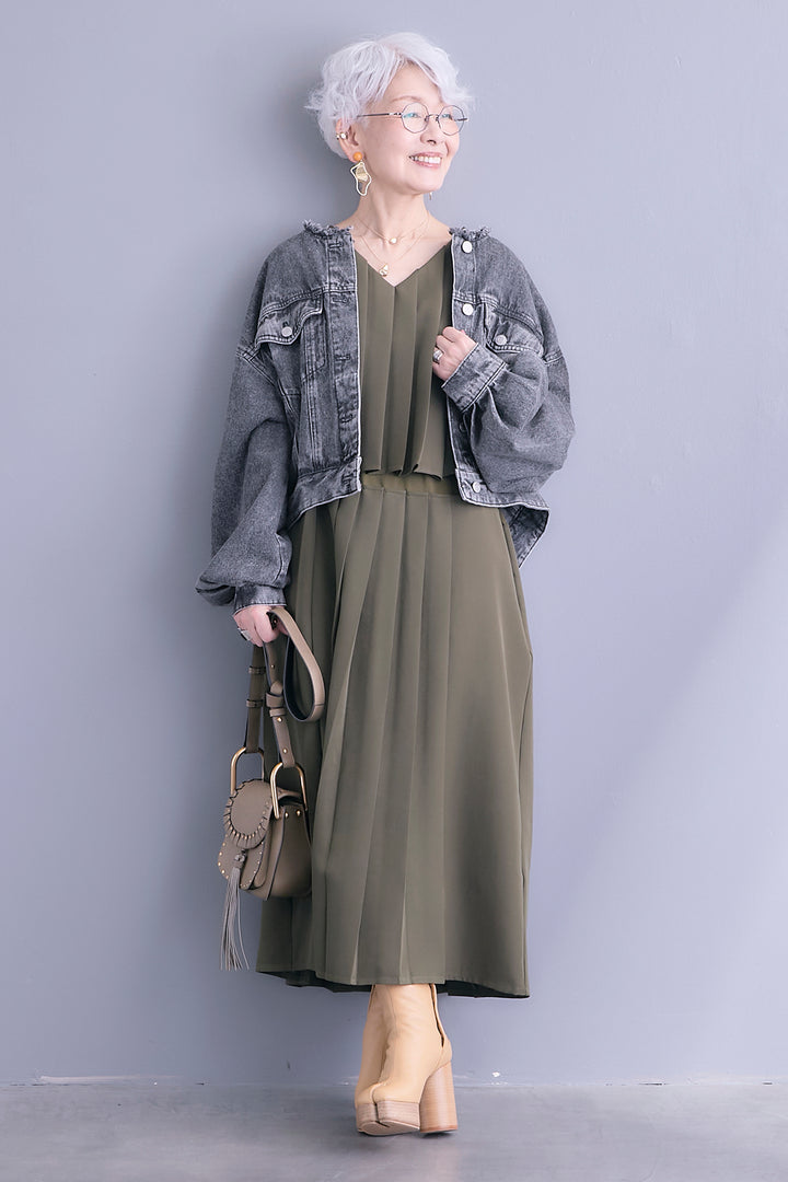 【予約】ワイドプリーツドッキングワンピース