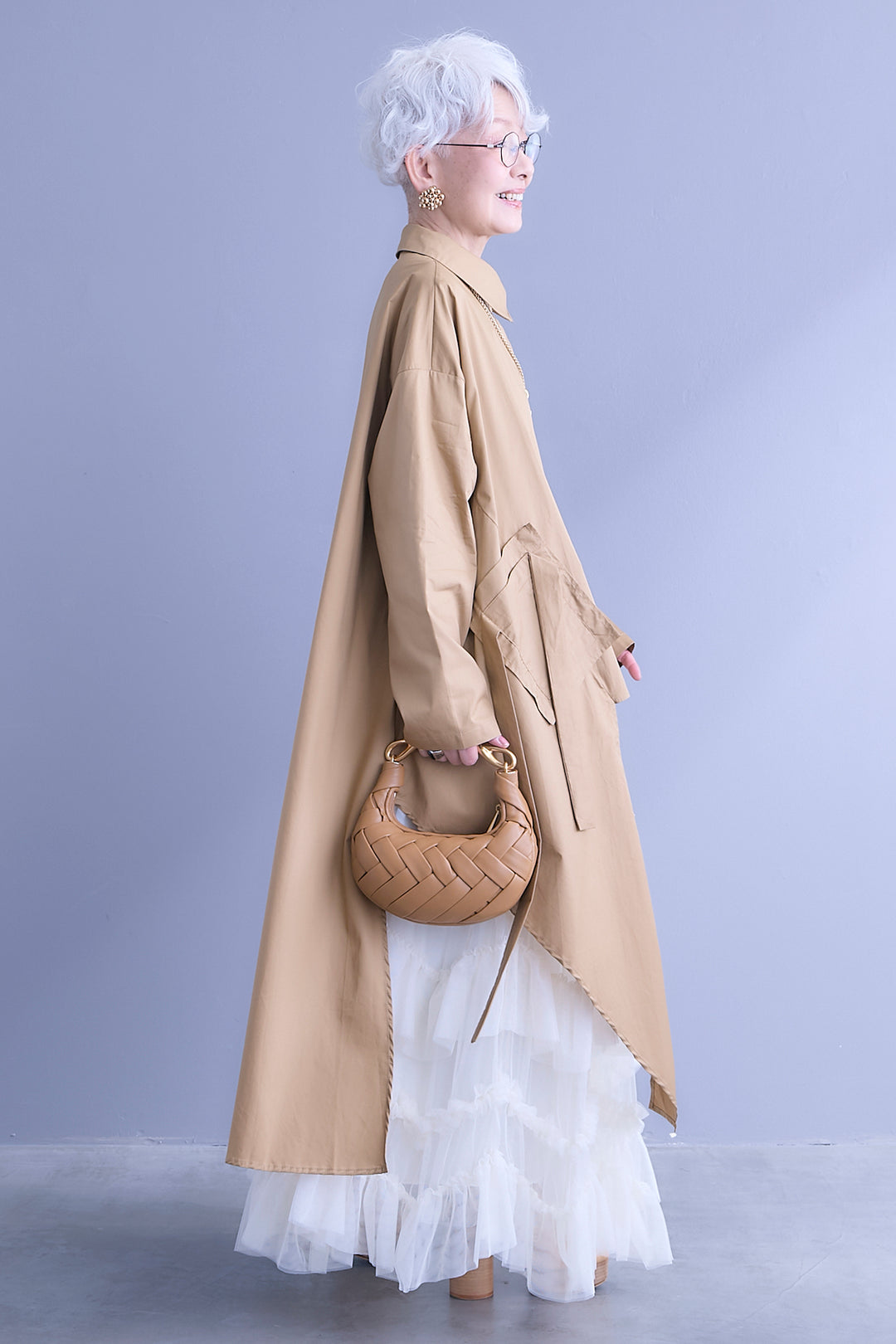 【SET】ロングテールアシメカットデザインシャツ+ペタルティアードチュールスカート(2set)