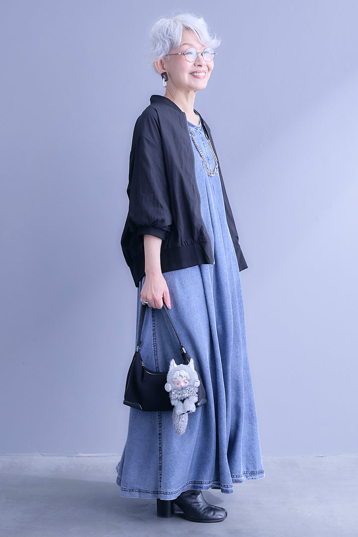 【SET】バルーンハーフスリーブMA-1ジャケット+パウダーシルクヴィンテージデニムワンピース(2set)