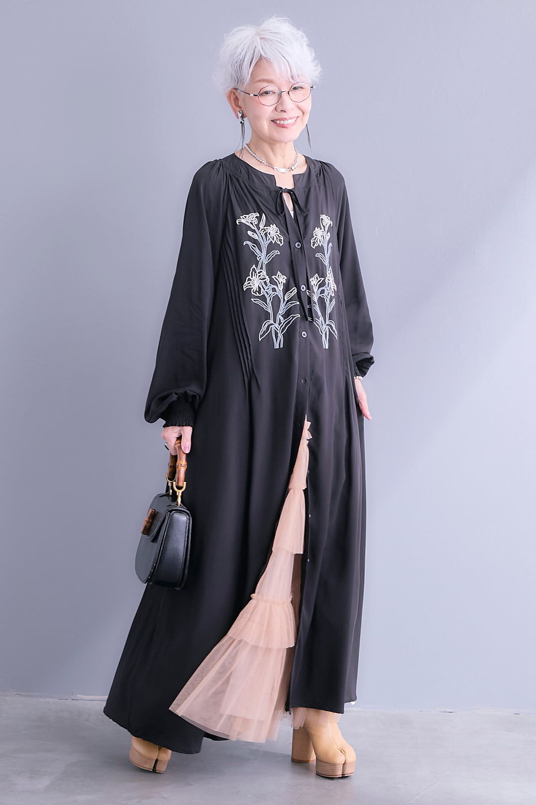 【予約】フラワーエンブロイダリーシャツワンピース