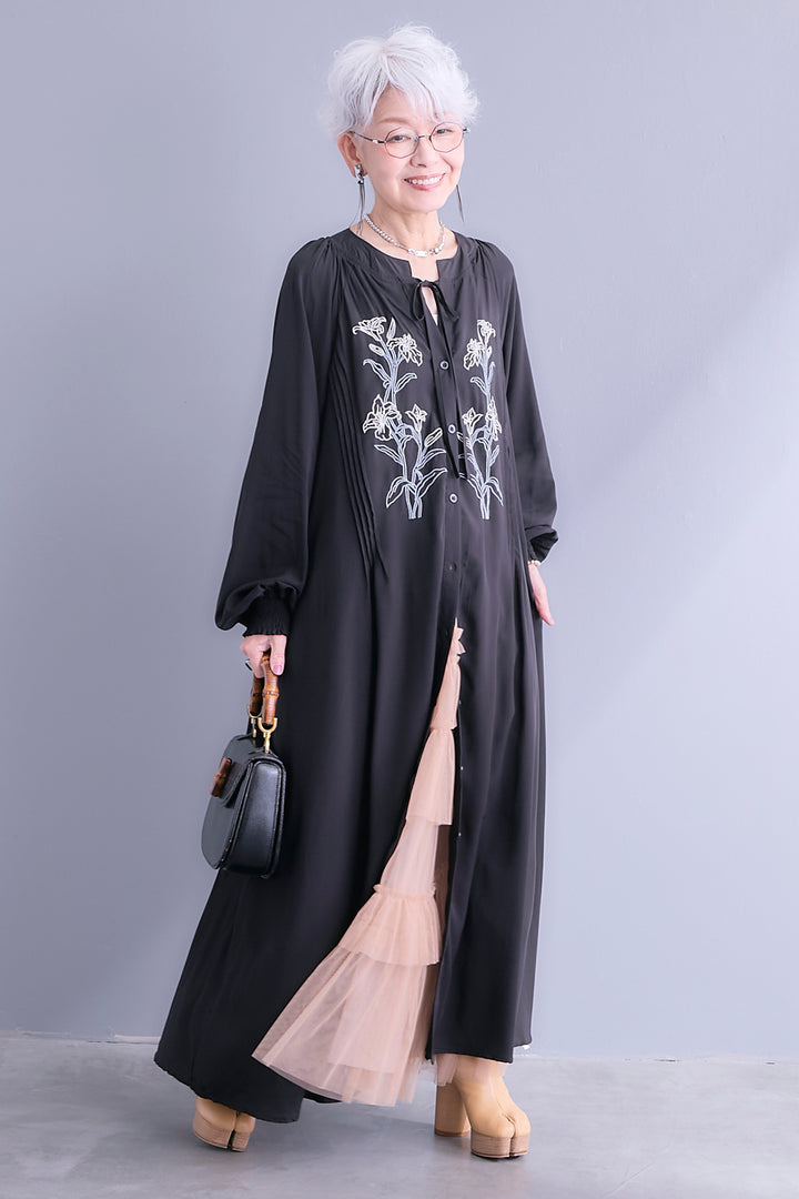 【予約】フラワーエンブロイダリーシャツワンピース