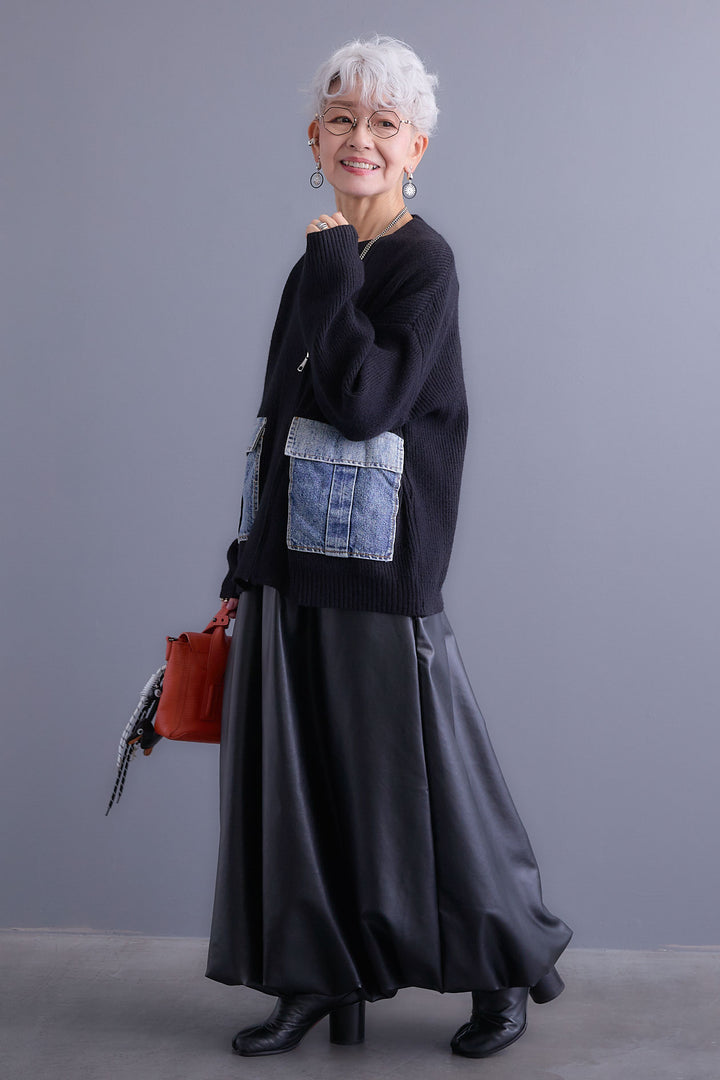 【予約】デニムポケットZIPニットカーディガン