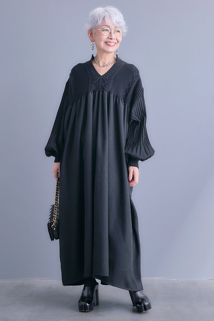 【予約】コーデュロイ×ニットコンビキーネックワンピース