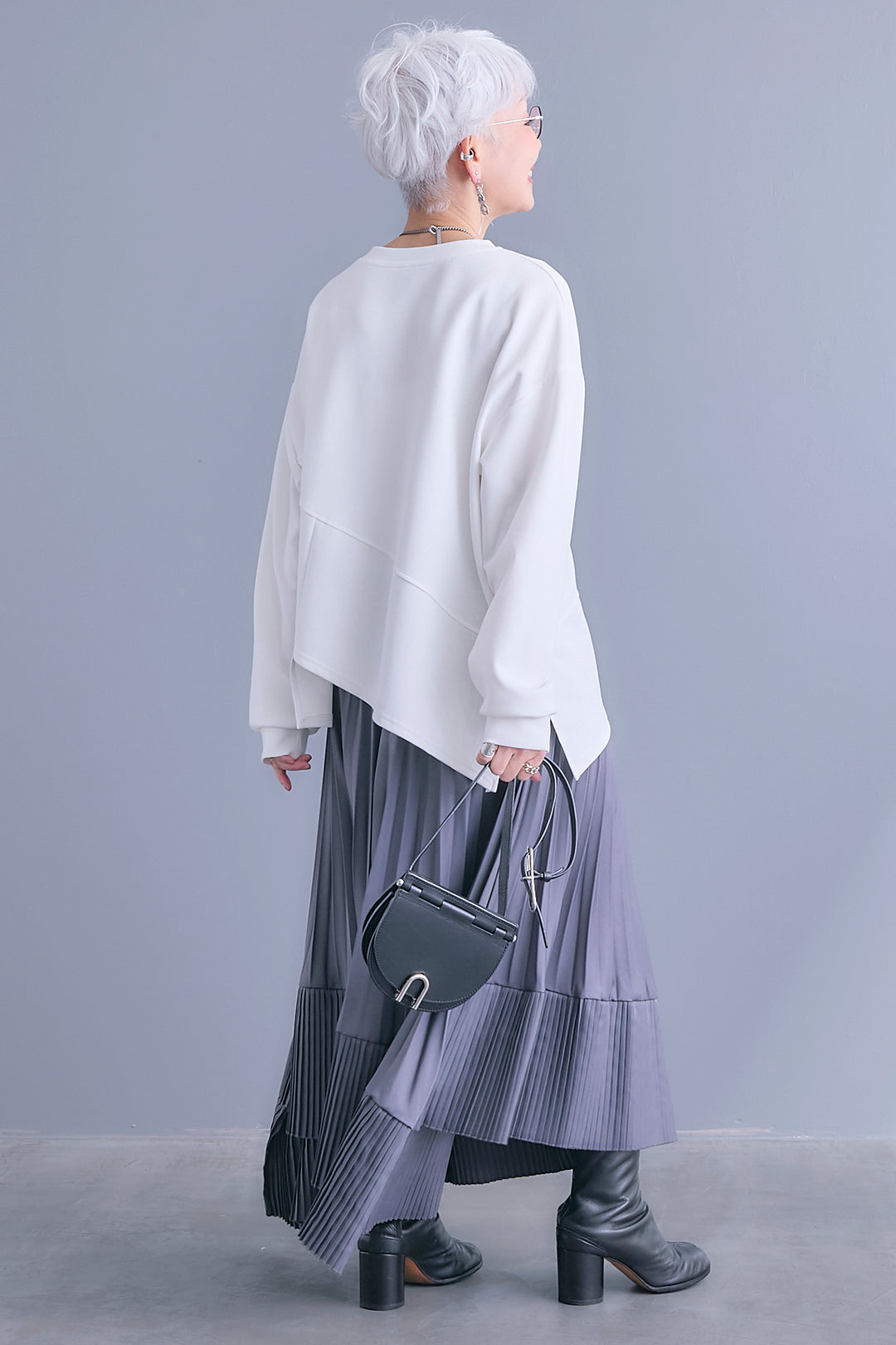 【SET】アシメリングZIPデザインプルオーバー+アシンメトリープリーツスカート(2set)