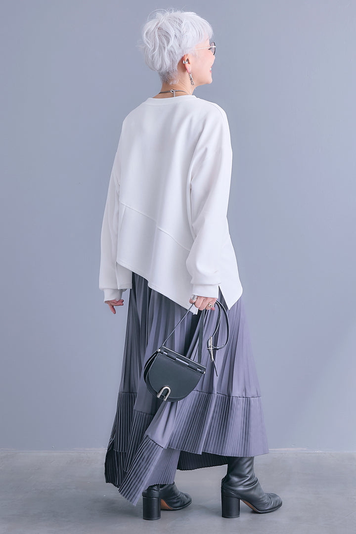 【SET】アシメリングZIPデザインプルオーバー+アシンメトリープリーツスカート(2set)