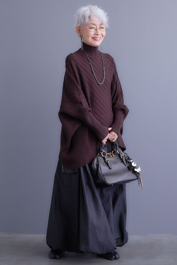 【SET】ワイドリブドルマンニット+バルーンミリタリースカート(2set)