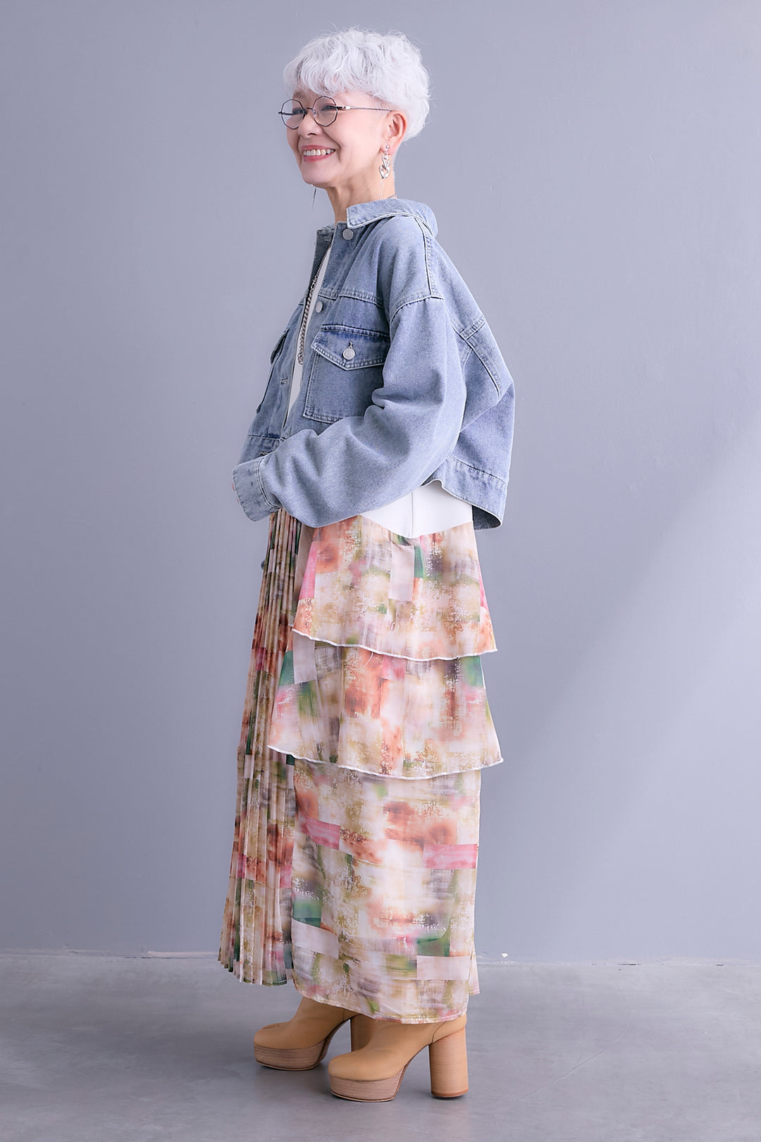 【SET】10ozライトデニムショートジャケット+アシメフラワープリーツドッキングワンピース(2set)