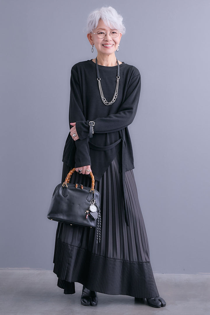 【予約】ウエストベルトアシンメトリーニットトップス