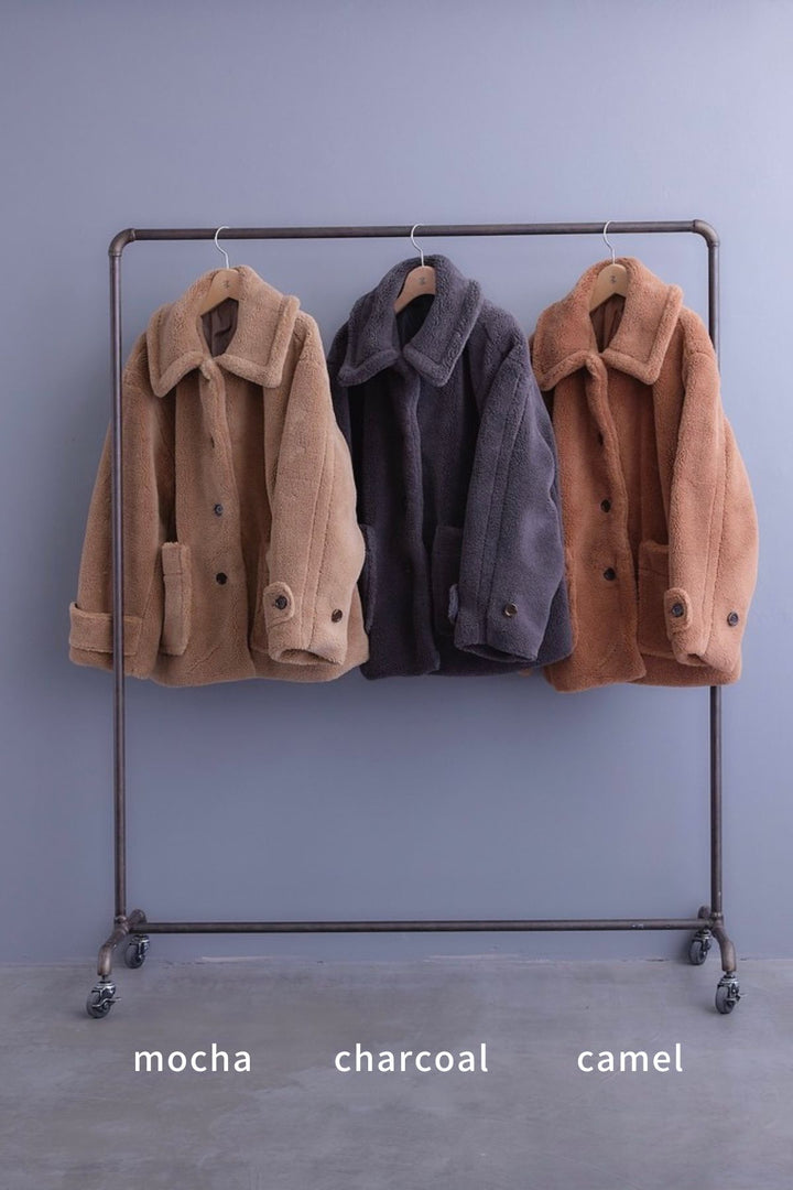 【SET】テディボアフラットカラーコート+アシンメトリープリーツスカート(2set)