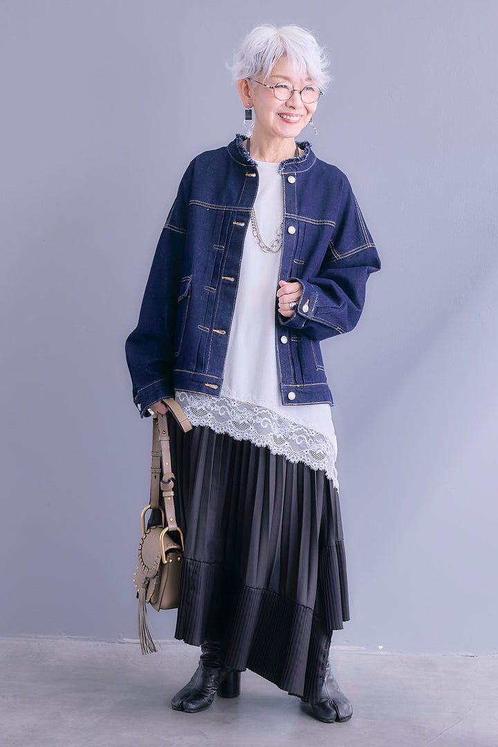 【予約】ノーカラーオーバーサイズデニムジャケット