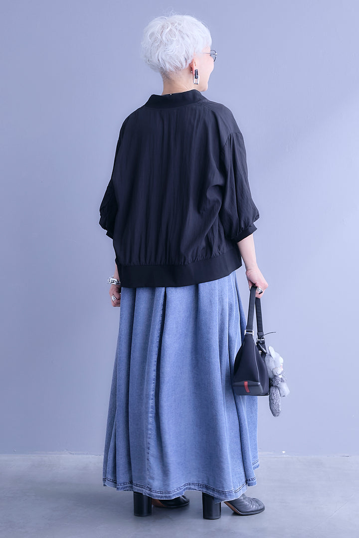 【SET】バルーンハーフスリーブMA-1ジャケット+パウダーシルクヴィンテージデニムワンピース(2set)