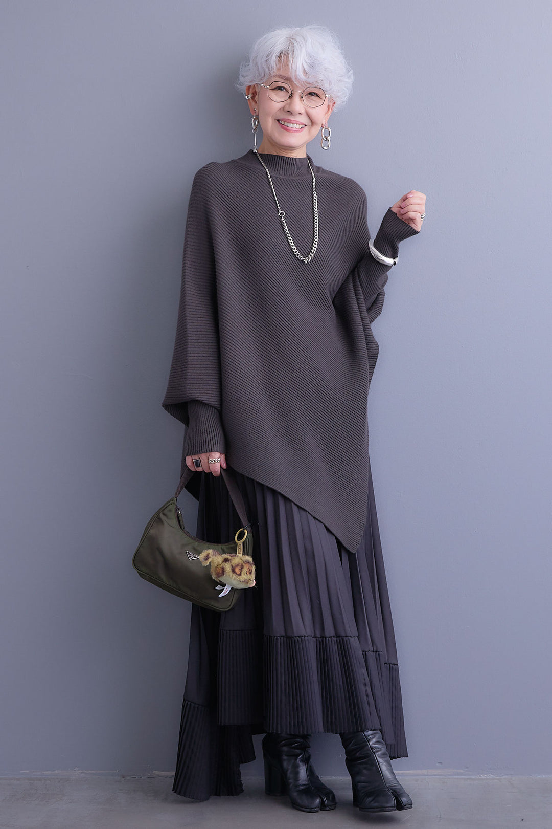 【新色追加】【SET】アシンメトリーオーバーニット+アシンメトリープリーツスカート(2set)