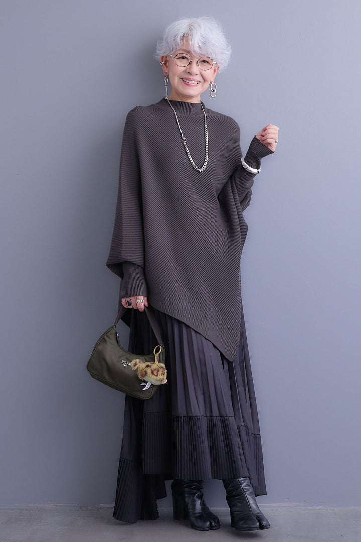 【新色追加】【SET】アシンメトリーオーバーニット+アシンメトリープリーツスカート(2set)