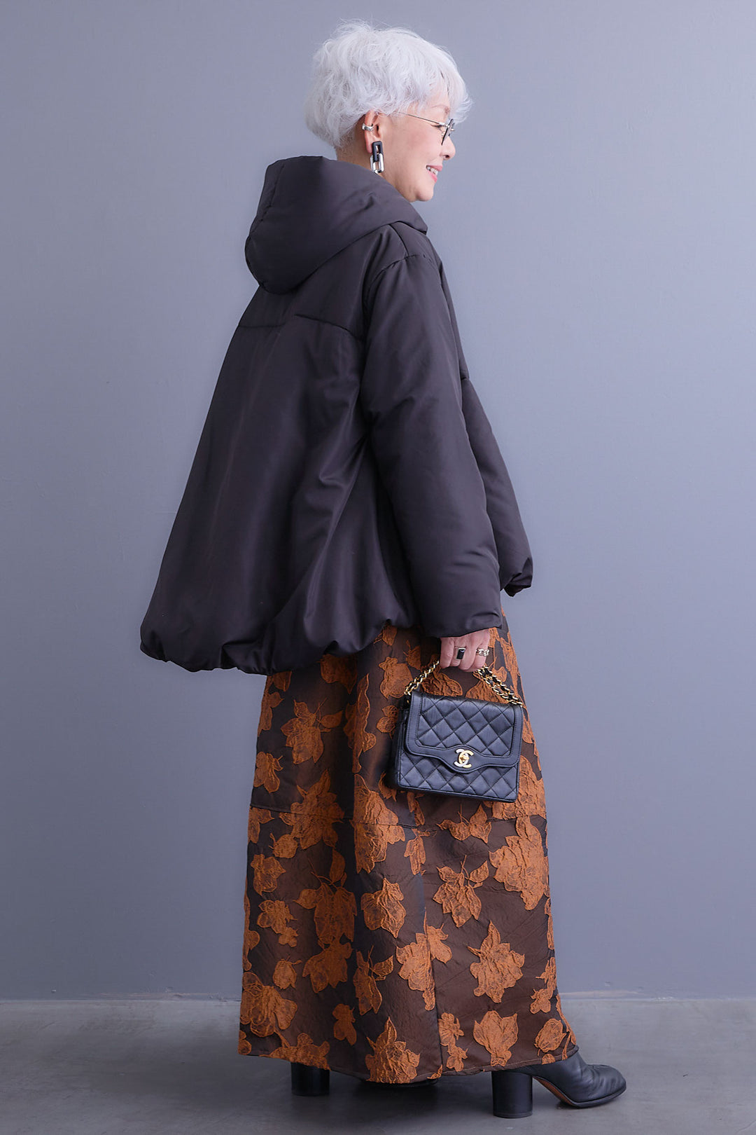 【SET】バルーンシルエットエアパフジャケット+ジャガードフラワースカート(2set)