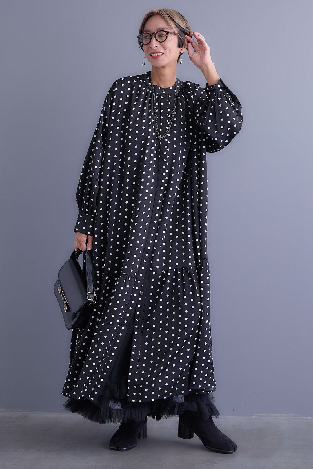 【SET】ボリュームスリーブバックシャンワンピース+フリルチュールティアードスカート(2set)