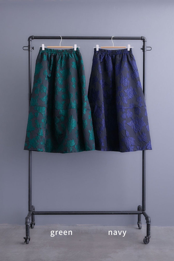 【SET】ボリュームスリーブモックネックプルオーバー+ジャガードフラワースカート(2set)