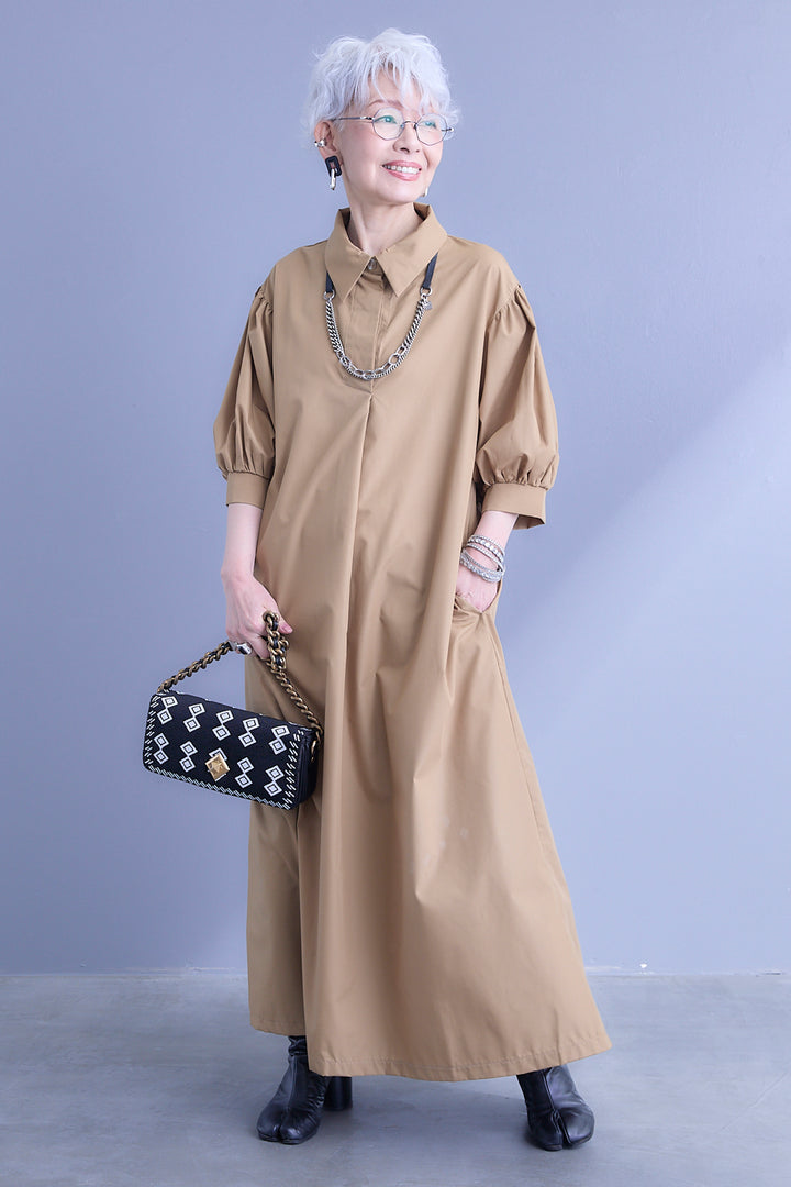 【予約】バックロゴエンブロイダリーボリュームスリーブシャツワンピース