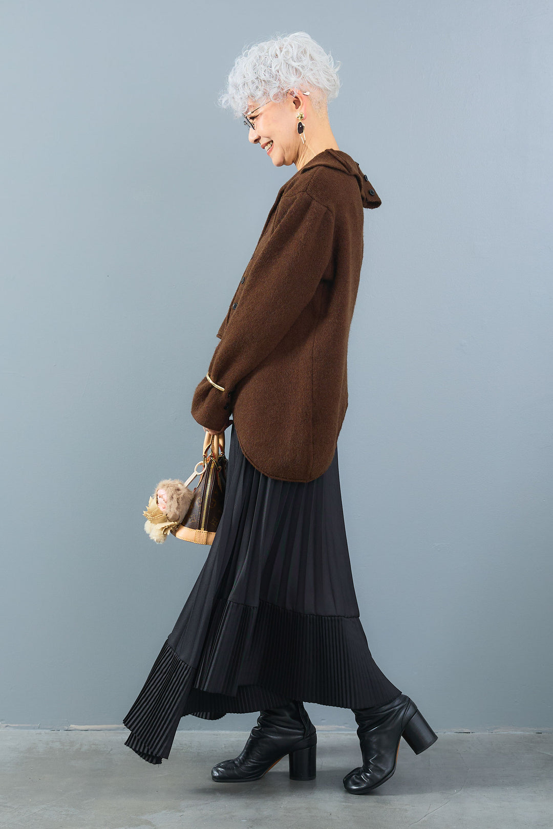 【SET】アシメハイネックボタンニット+アシンメトリープリーツスカート(2set)