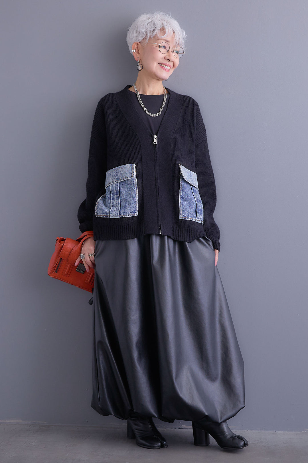 【予約】デニムポケットZIPニットカーディガン