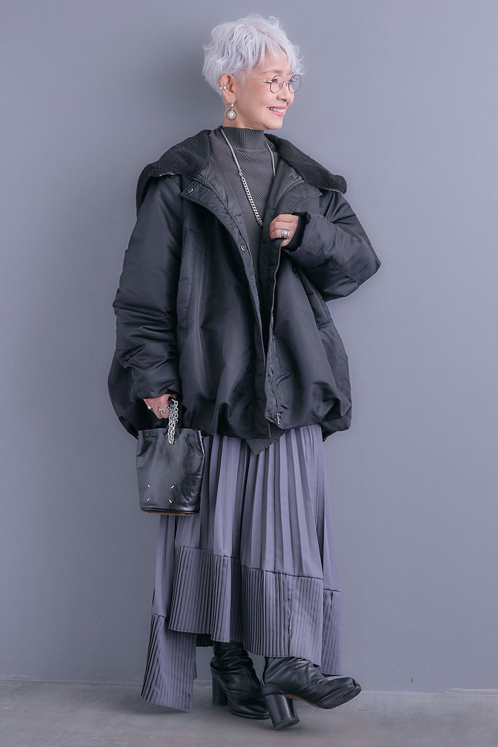 【SET】アシンメトリーオーバーニット+2WAYオーバーカラーN-3Bジャケット+アシンメトリープリーツスカート(3set)