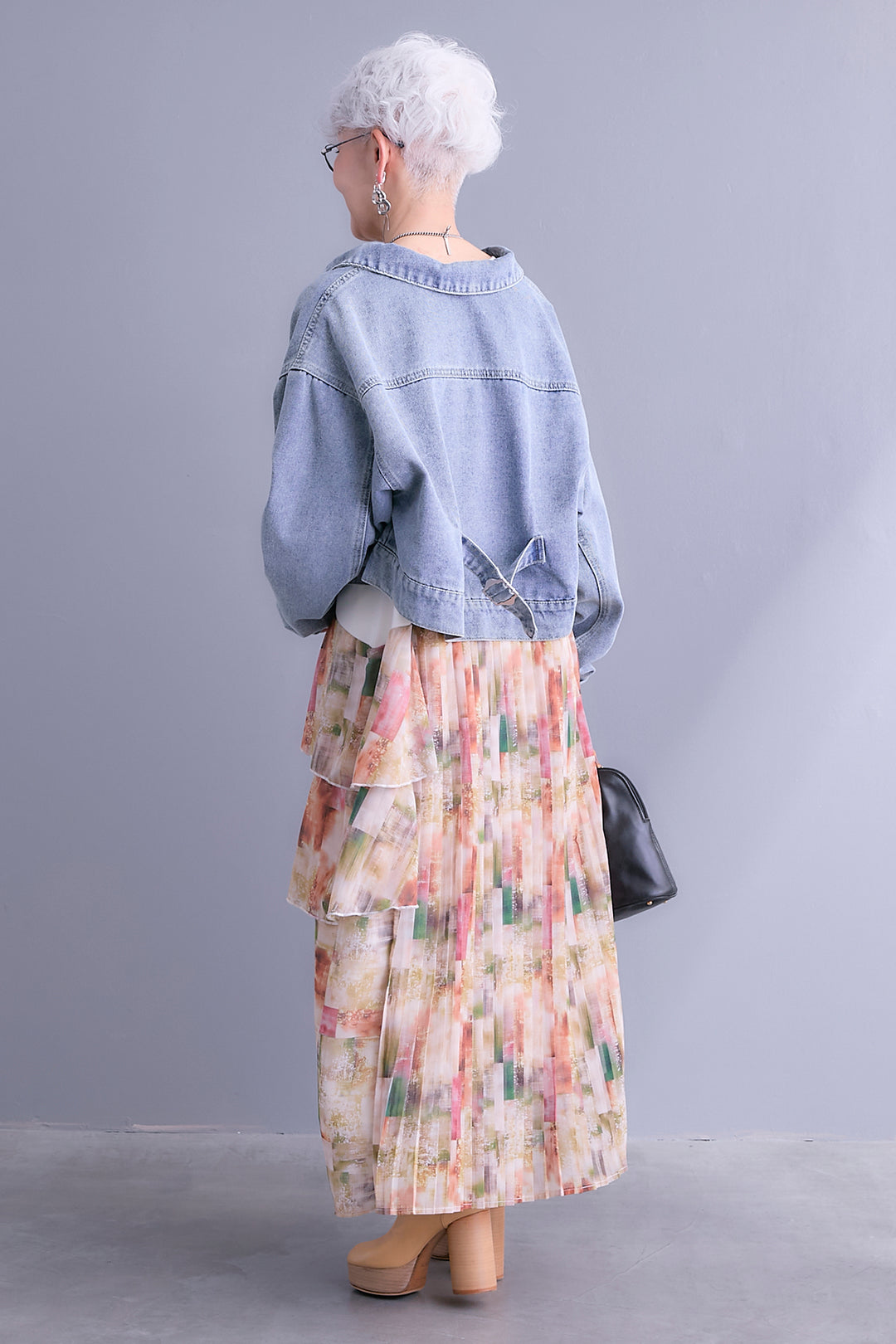 【SET】10ozライトデニムショートジャケット+アシメフラワープリーツドッキングワンピース(2set)