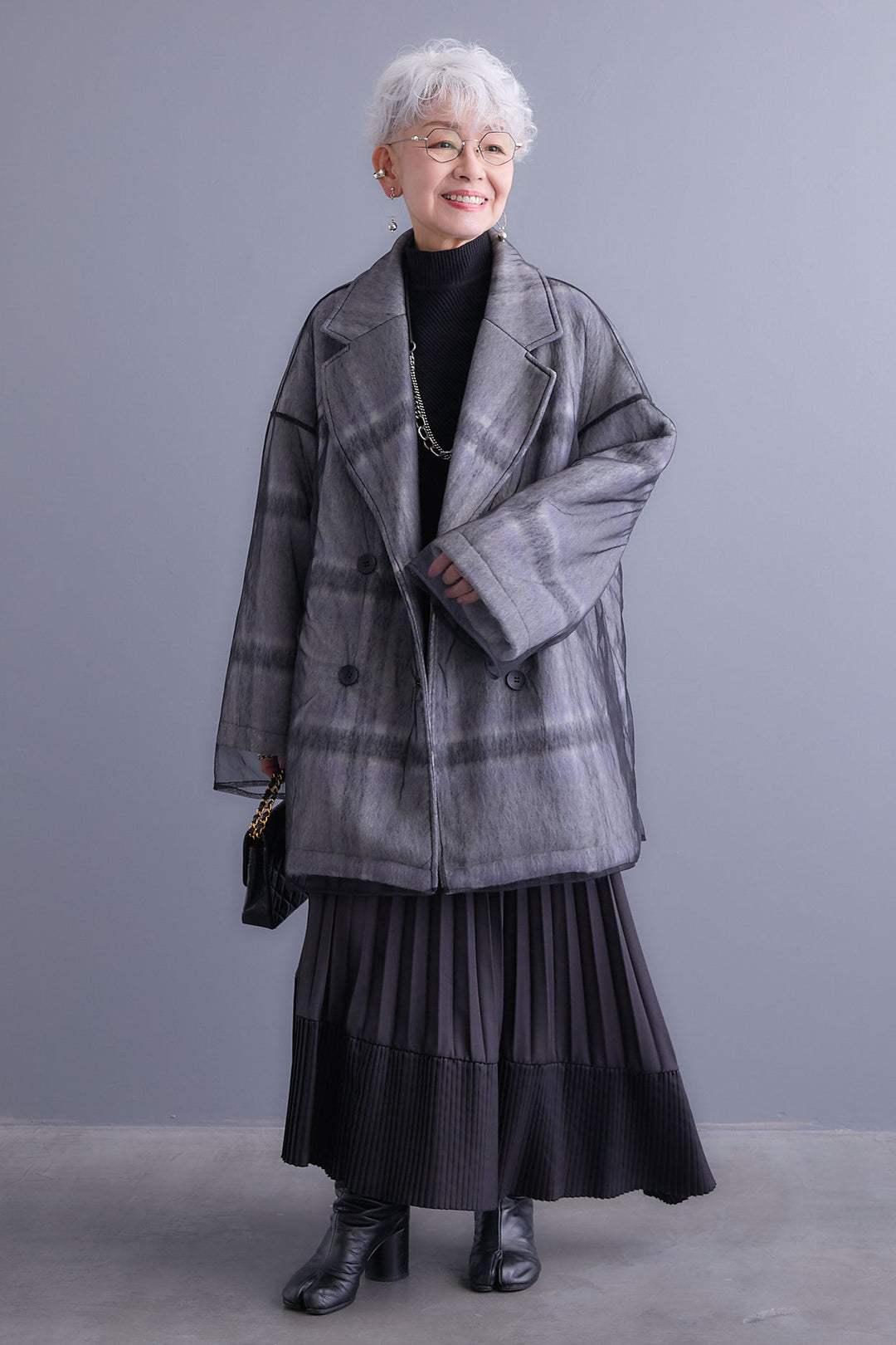 【予約】チュールレイヤードシャギーチェックコート