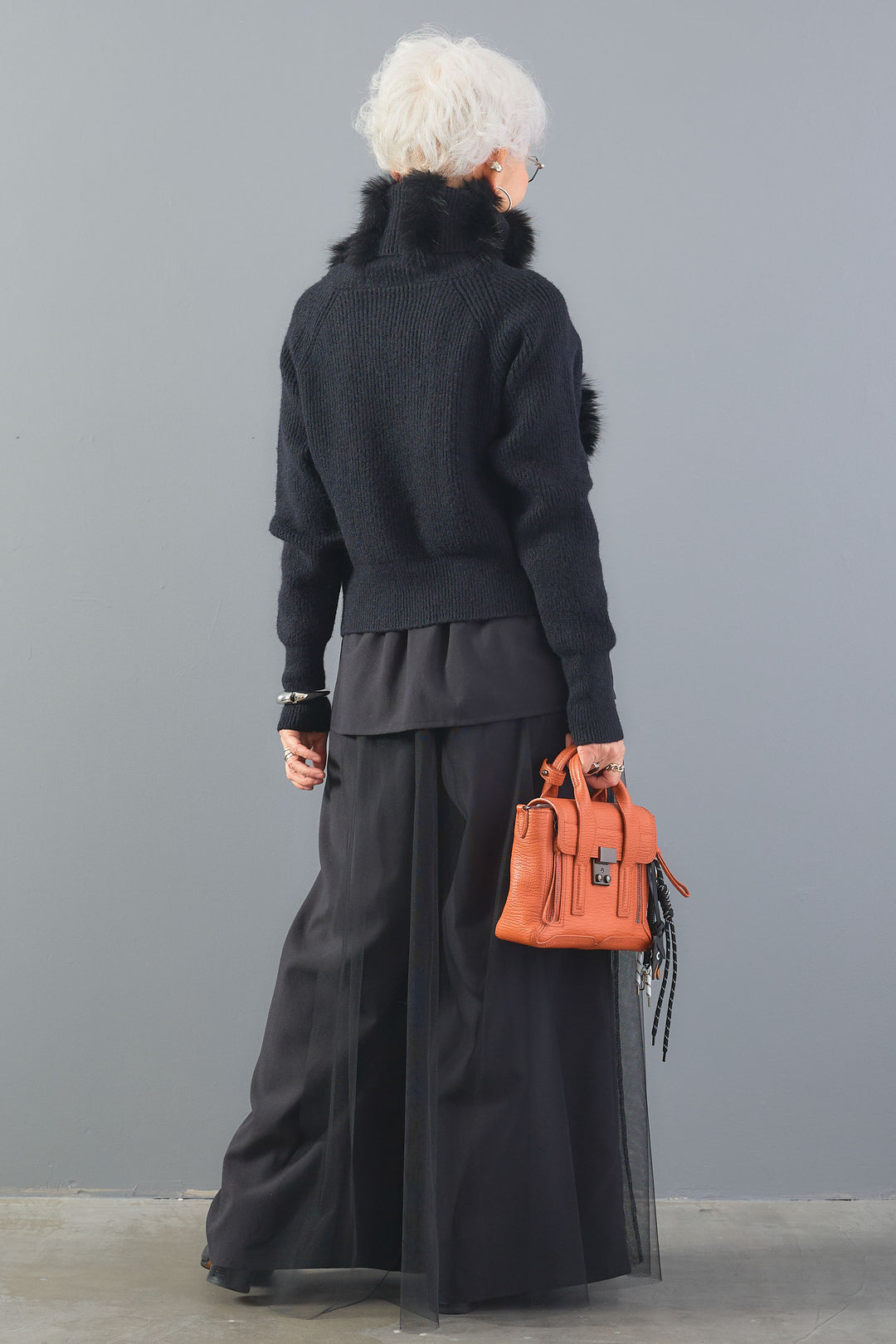 【SET】アレンジネックファーZIPニット+アシメチュールレイヤードワイドパンツ(2set)