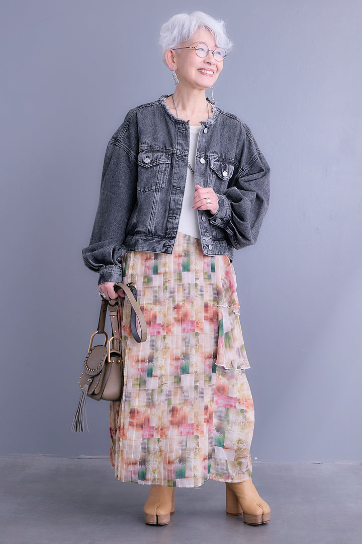 【予約】アシメフラワープリーツドッキングワンピース