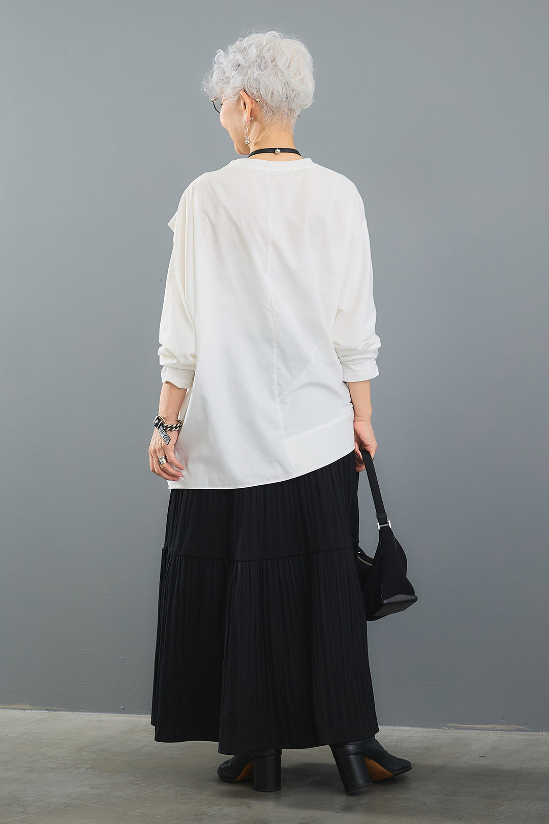 【SET】ドレープアシンメトリートップス+ニットプリーツティアードスカート(2set)