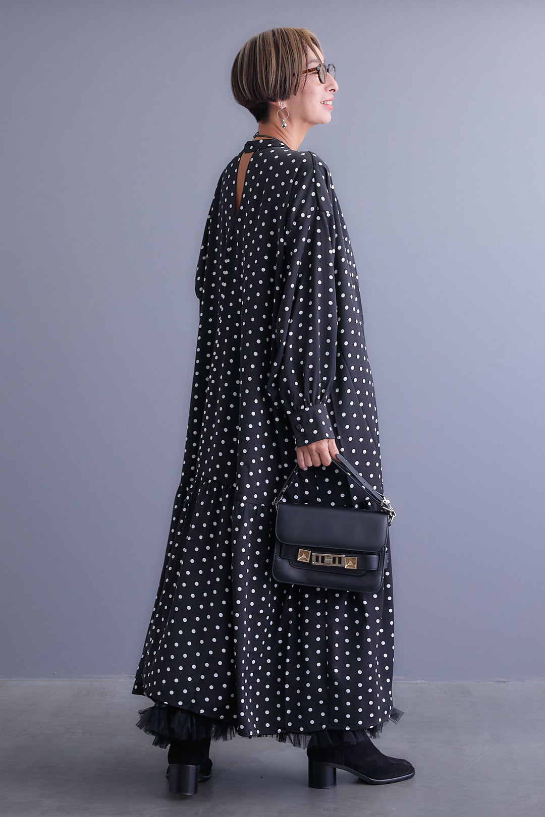 【SET】ボリュームスリーブバックシャンワンピース+フリルチュールティアードスカート(2set)