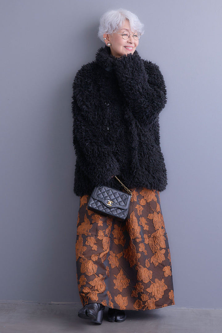 【SET】プードルボア2WAYカラーコート+ジャガードフラワースカート(2set)