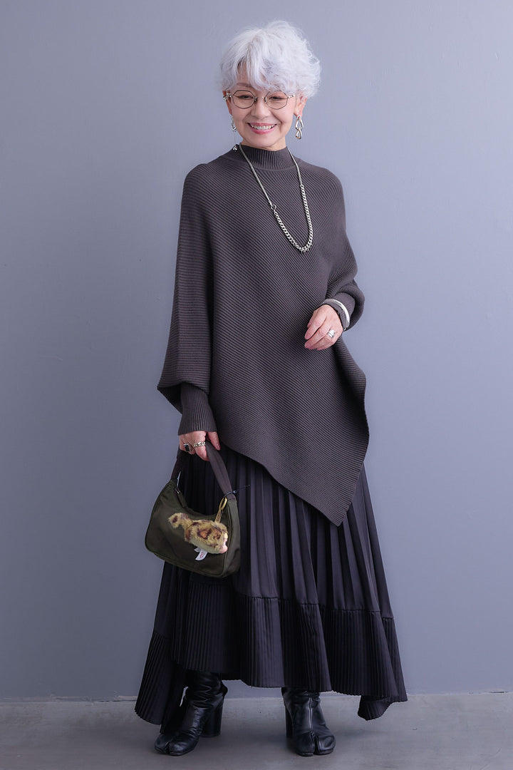 【新色追加】【SET】アシンメトリーオーバーニット+アシンメトリープリーツスカート(2set)