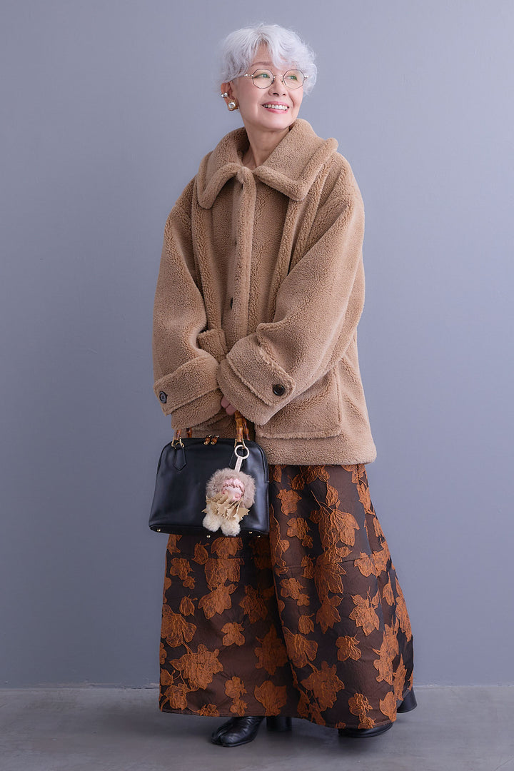 【SET】テディボアフラットカラーコート+ジャガードフラワースカート(2set)