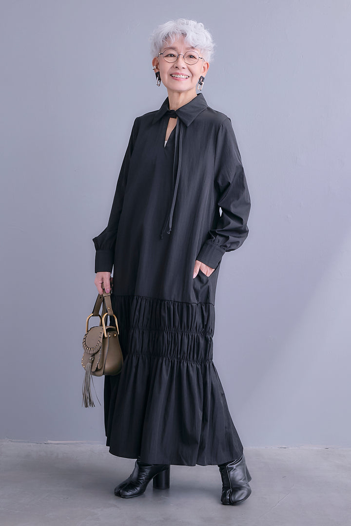 【予約】コードキーネックシャーリングデザインワンピース