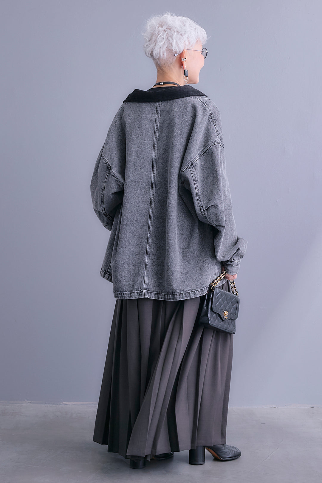 【SET】コーデュロイカラー10ozデニムジャケット+アシンメトリーロンT+ボックスプリーツロングスカート(3set)