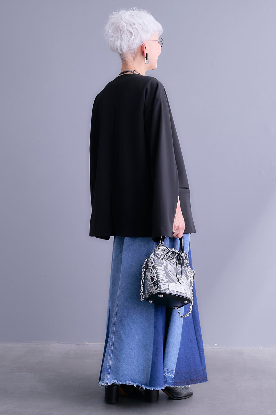 【SET】ZIPスリーブケープライク2WAYジャケット+プリーツタックデニムスカート(2set)